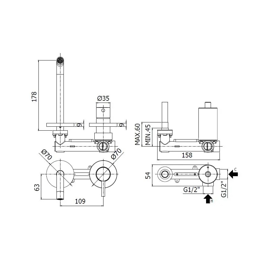 Paffoni - Baterie pentru lavoar, montaj încastrat LIGHT, inox