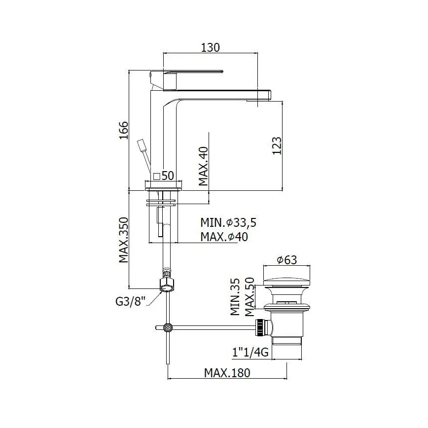 Paffoni - Baterie pentru lavoar + ventil de scurgere TANGO crom mat