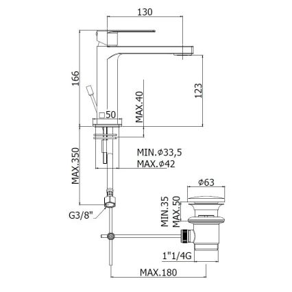 Paffoni - Baterie pentru lavoar + ventil de scurgere TANGO inox