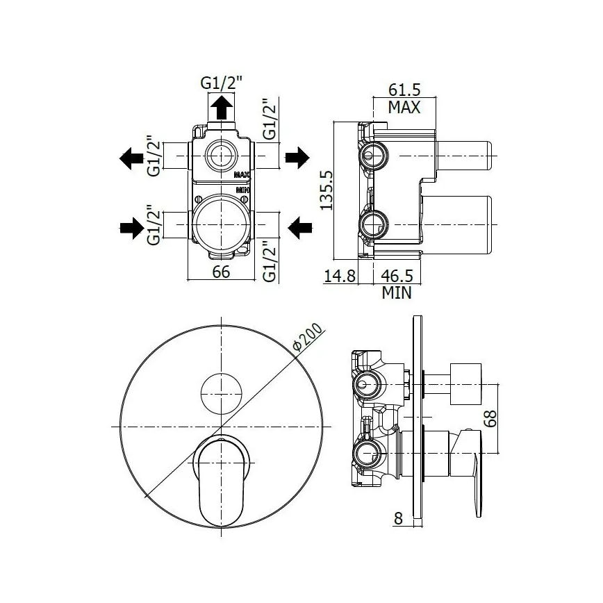 Paffoni CANDY - baterie de duș încastrată, crom lucios