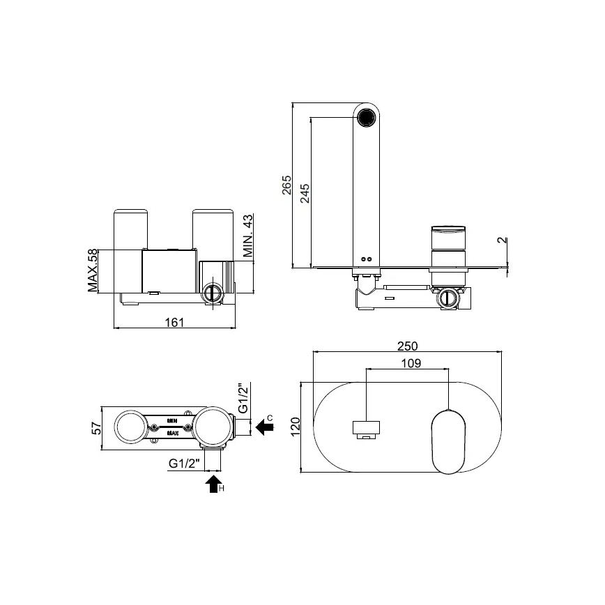 Paffoni CANDY - baterie pentru lavoar încastrată, crom lucios