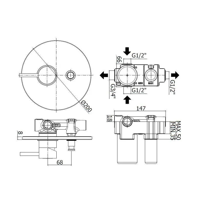 Paffoni LIGHT baterie de duș încastrată, neagră