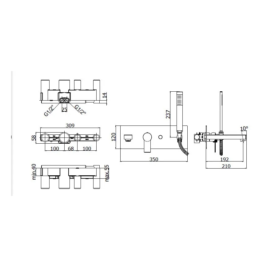 Paffoni - Set pentru cadă cu baterie încastrată TANGO, crom lucios