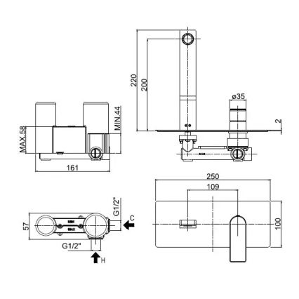Paffoni TANGO - baterie lavoar încastrată, crom lucios
