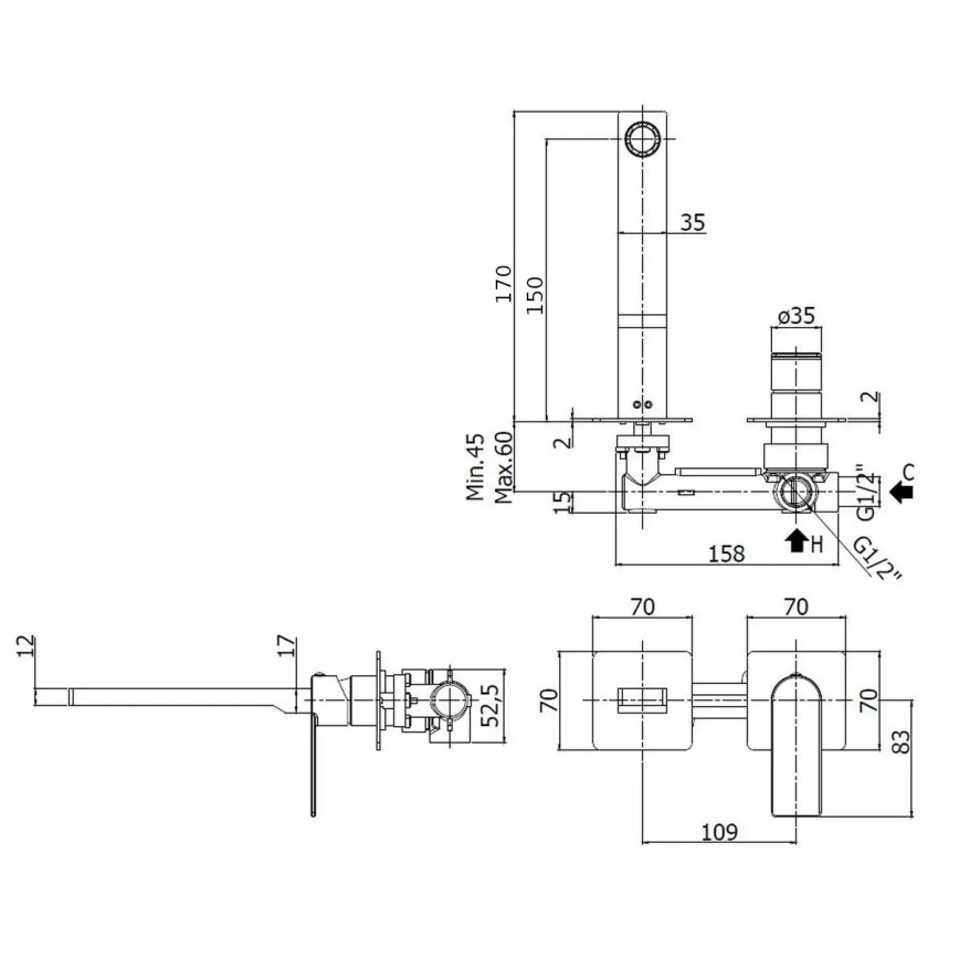Paffoni TANGO - Baterie lavoar pentru montaj încastrat, inox