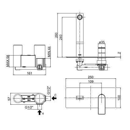 Paffoni TANGO - Baterie pentru lavoar, montaj încastrat, crom lucios