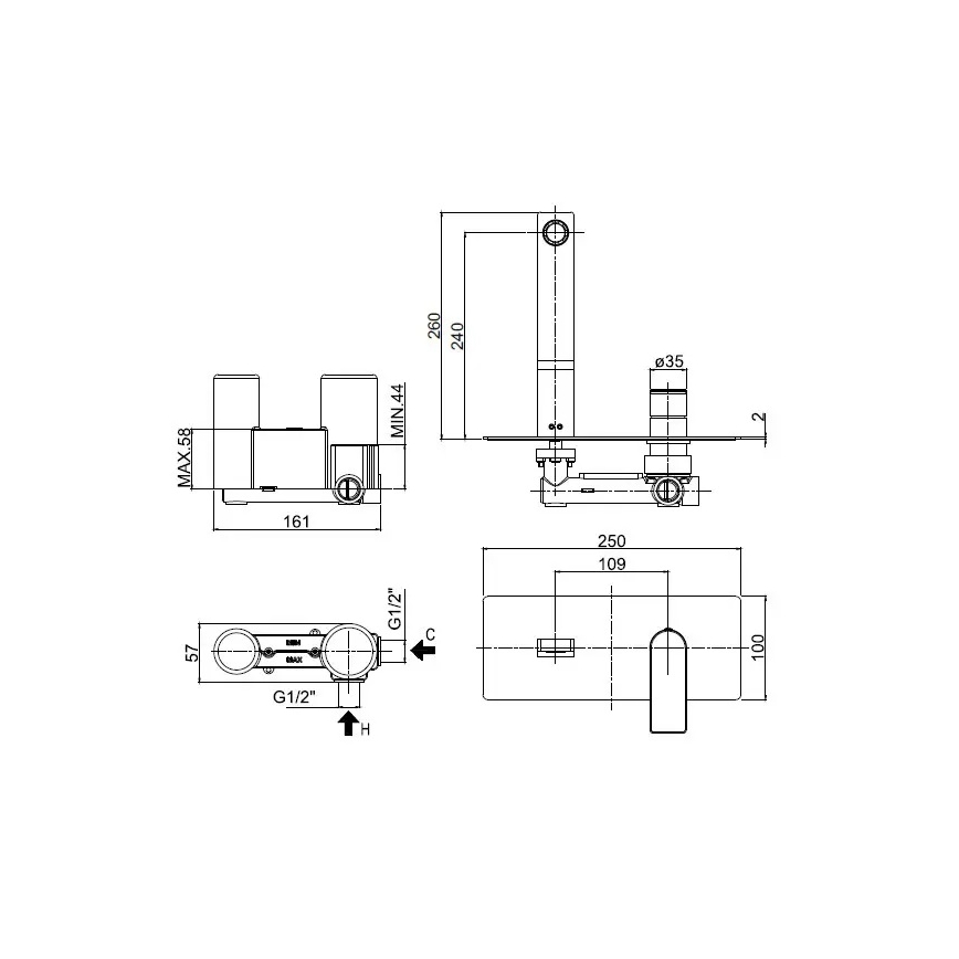 Paffoni TANGO - Baterie pentru lavoar, montaj încastrat, crom lucios