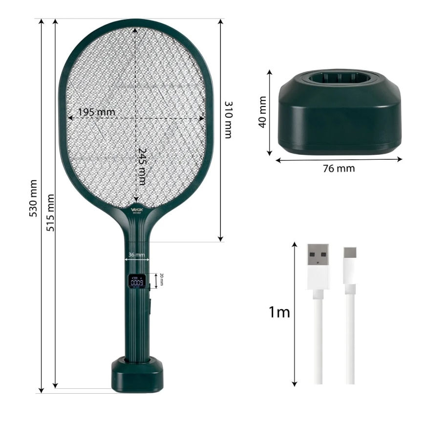 Paletă LED electrică anti-insecte 2 în 1 1200 mAh/5V verde
