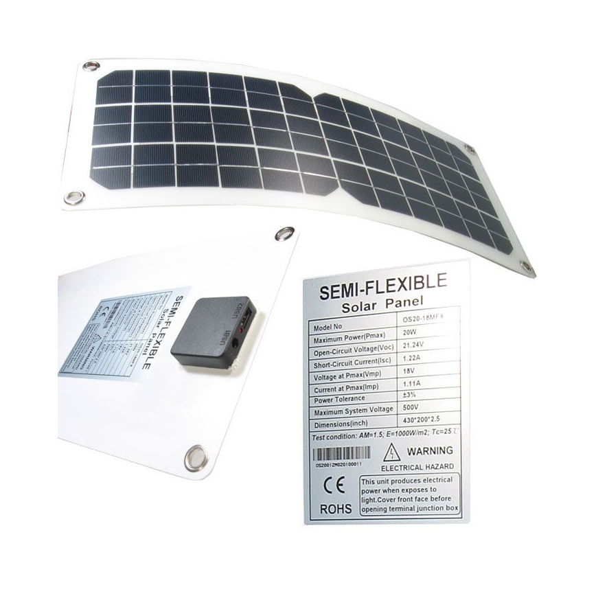 Panou fotovoltaic flexibil cu port USB 20 W / 12 V