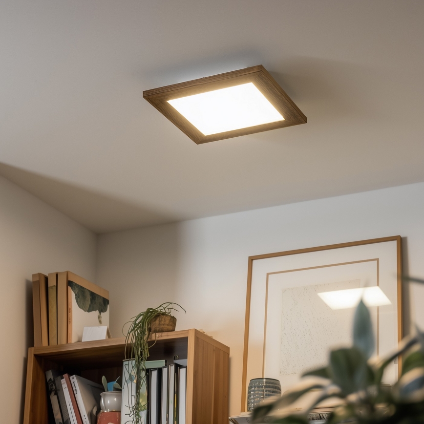 Panou LED RGBW dimabil aplicat Eglo SALOBRENA-C WOOD LED/16W/230V 2700-6500K 34x34 cm maro + telecomandă