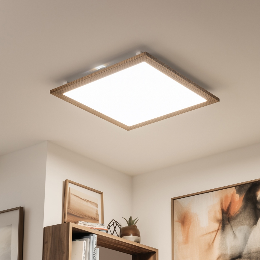 Panou LED RGBW dimabil aplicat Eglo SALOBRENA-C WOOD LED/34W/230V 2700-6500K 64x64 cm maro + telecomandă