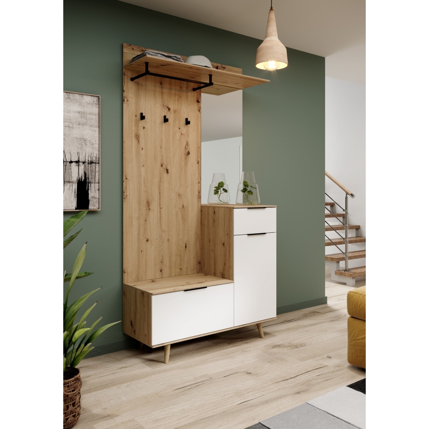 Panou pentru hol SVEN cu oglindă, maro/alb