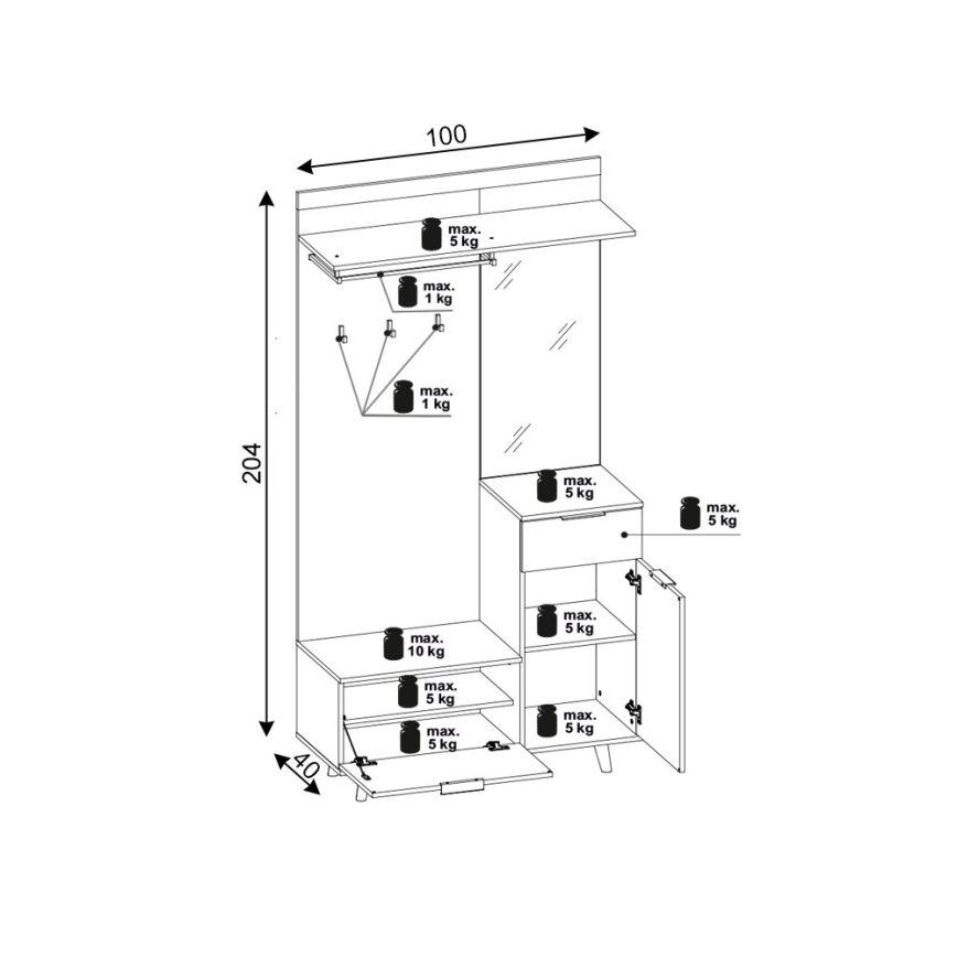 Panou pentru hol SVEN cu oglindă, maro/alb