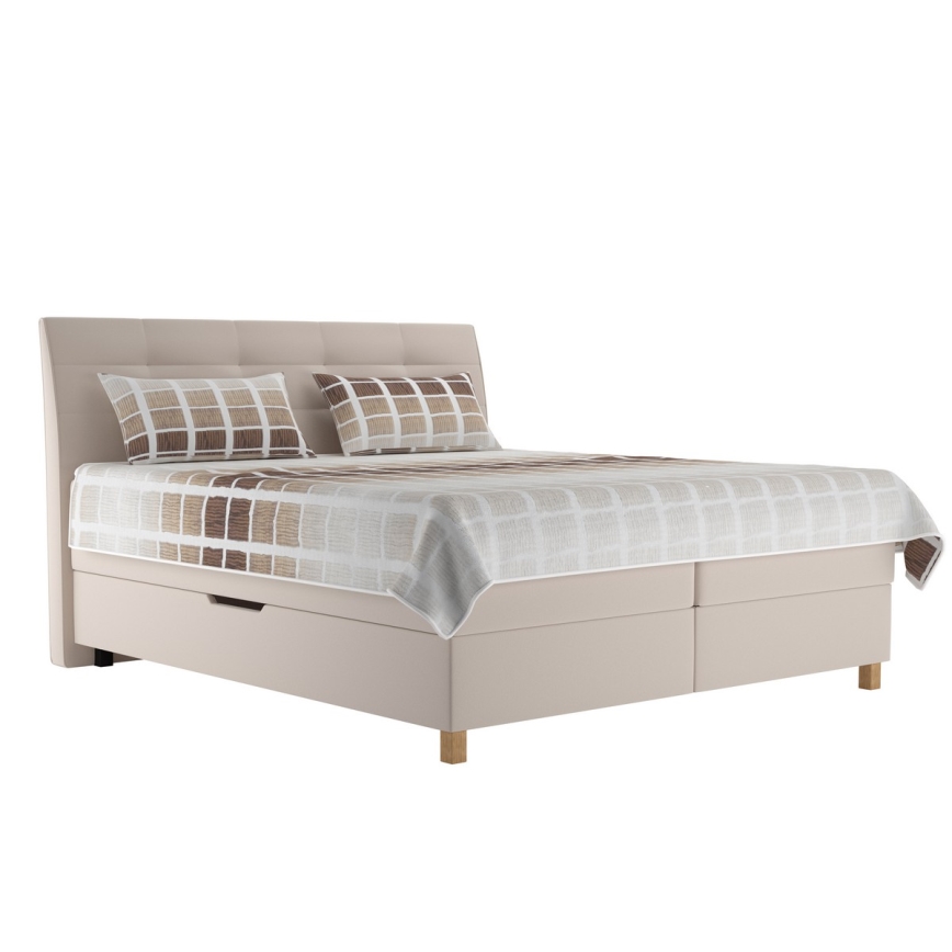 Pat boxspring BEA cu saltea, 160x200 cm, bej