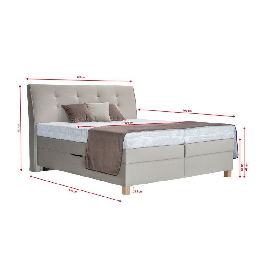 Pat boxspring BEA cu saltea, 160x200 cm, bej