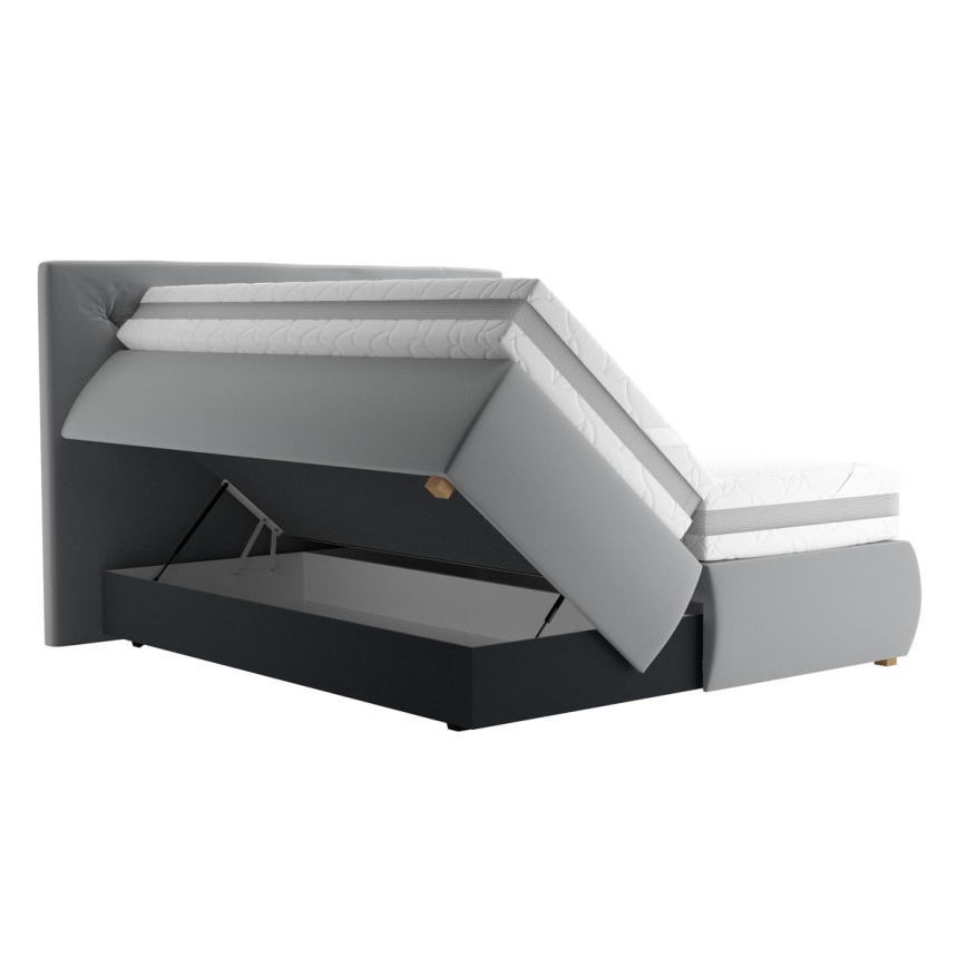 Pat boxspring ELEN 180 x 200 cm cu saltea și topper, gri