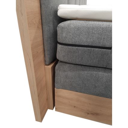Pat boxspring JASMINE 180x200 cm, gri, cu saltele, topper și spațiu de depozitare