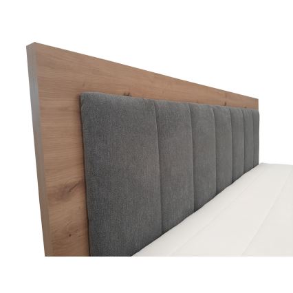 Pat boxspring JASMINE 180x200 cm, gri, cu saltele, topper și spațiu de depozitare
