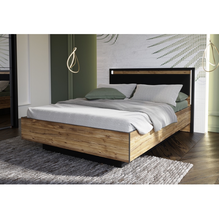 Pat dublu cu spațiu de depozitare OREN 140x200 cm, maro/negru