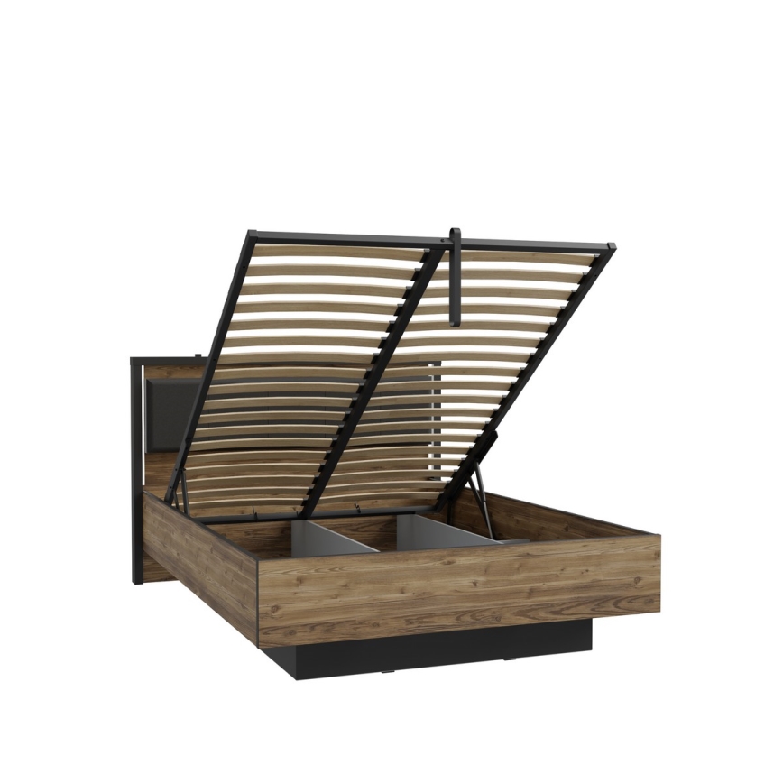 Pat dublu cu spațiu de depozitare OREN 140x200 cm, maro/negru