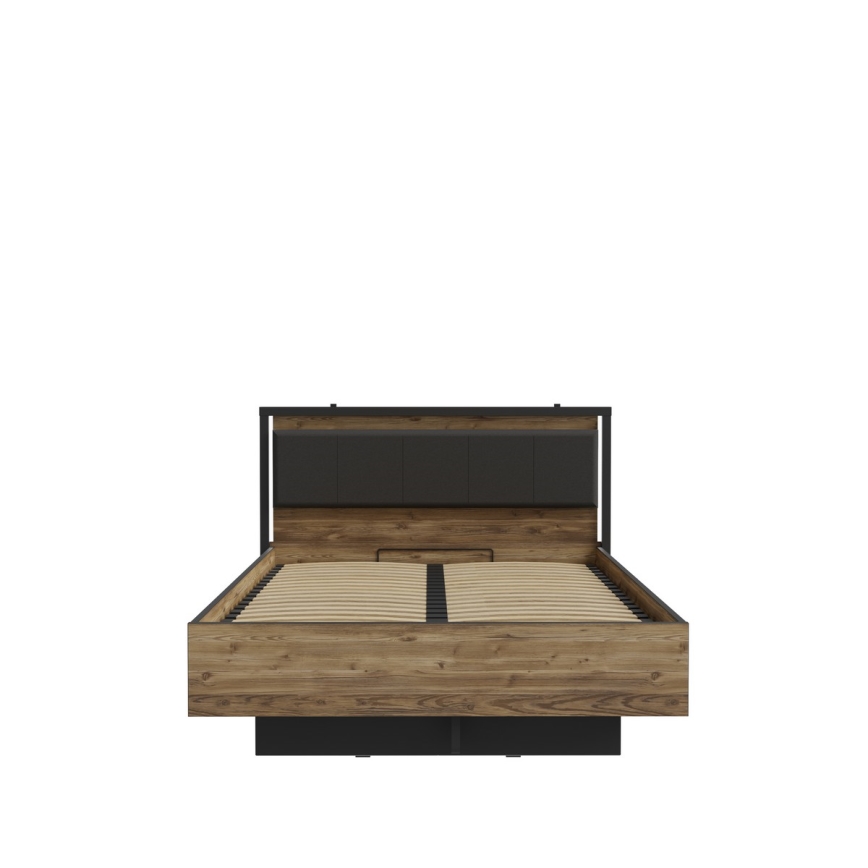 Pat dublu cu spațiu de depozitare OREN 140x200 cm, maro/negru