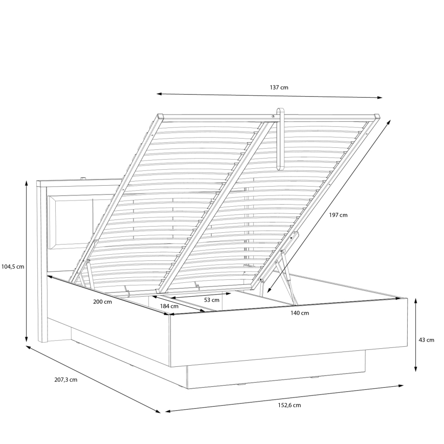 Pat dublu cu spațiu de depozitare OREN 140x200 cm, maro/negru
