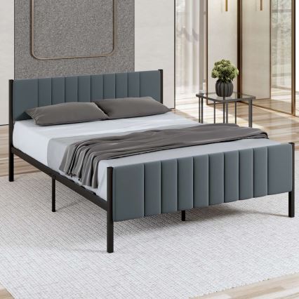 Pat dublu metalic LUNOR 160x200 cm, antracit, sarcină maximă 200 kg