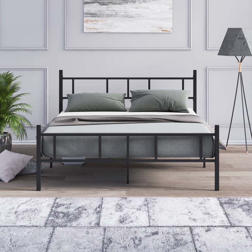 Pat dublu metalic PIRON 160 x 200 cm, negru, sarcină maximă 200 kg