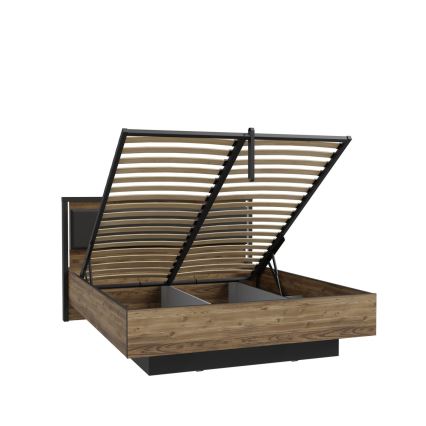 Pat dublu OREN 160x200 cm cu spațiu de depozitare maro/negru