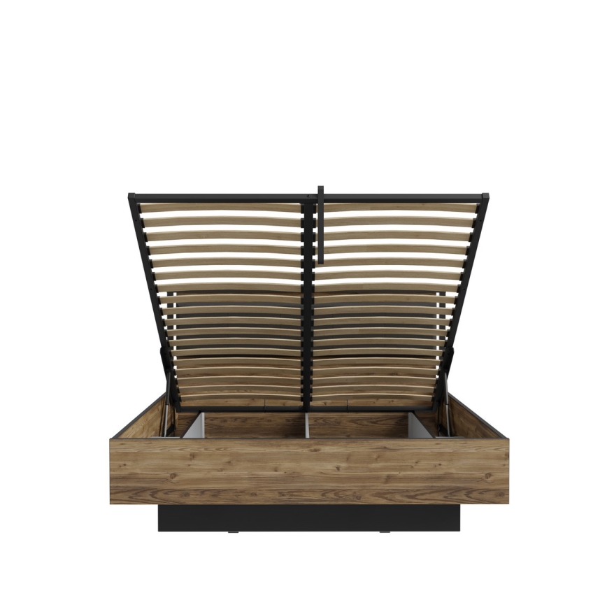 Pat dublu OREN 160x200 cm cu spațiu de depozitare maro/negru