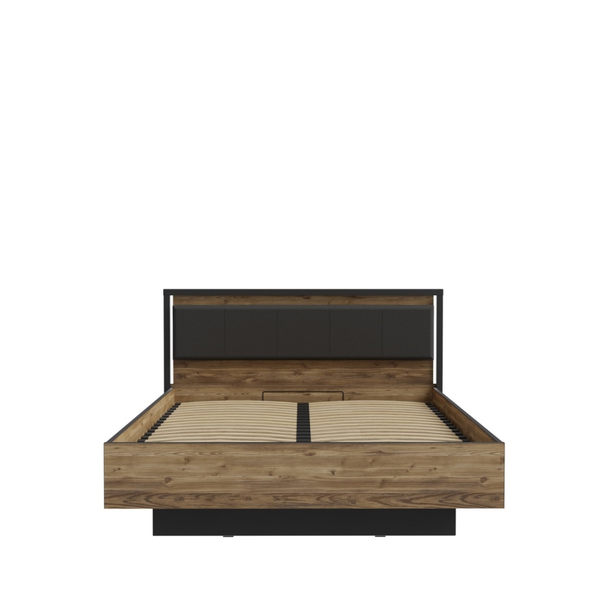 Pat dublu OREN 160x200 cm cu spațiu de depozitare maro/negru