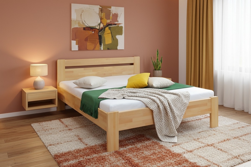 Pat matrimonial din lemn masiv AMARA 180x200 cm fag