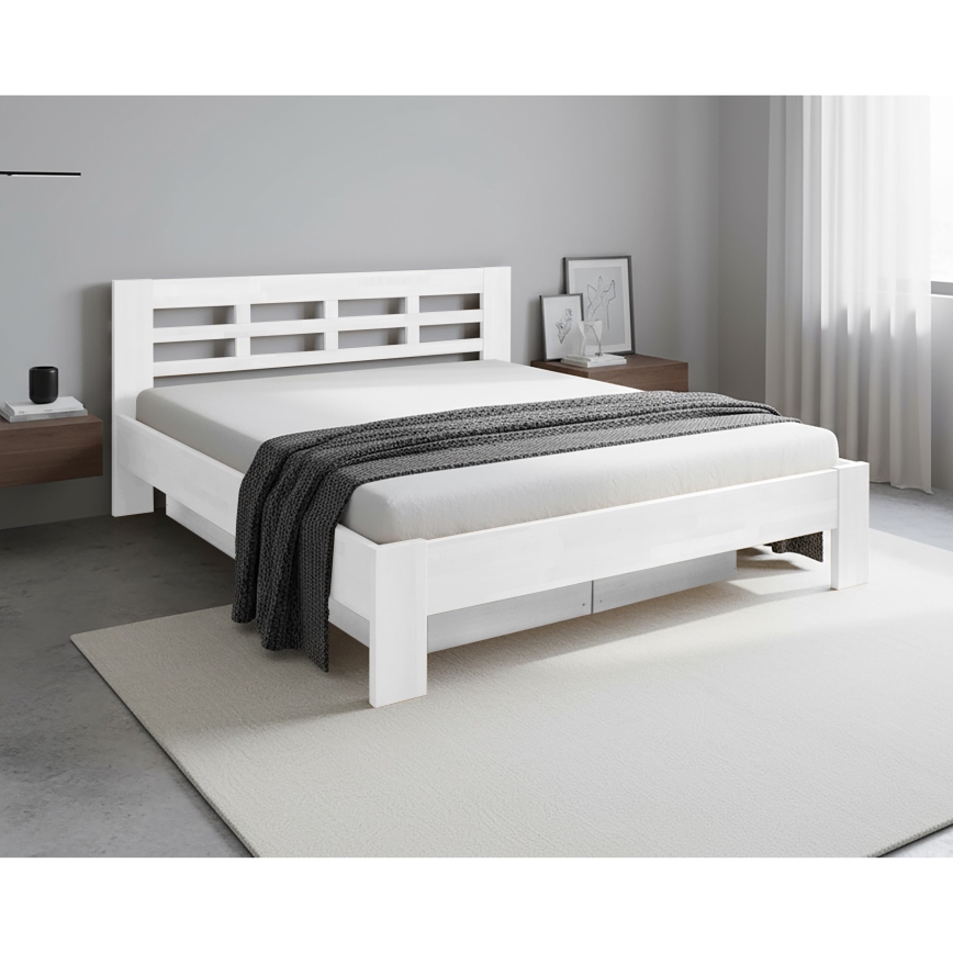 Pat matrimonial din lemn masiv cu spațiu de depozitare ANGELA 180x200 cm alb