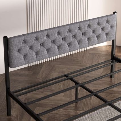 Pat metalic dublu KAROM 140x200 cm, gri, capacitate de încărcare 200 kg