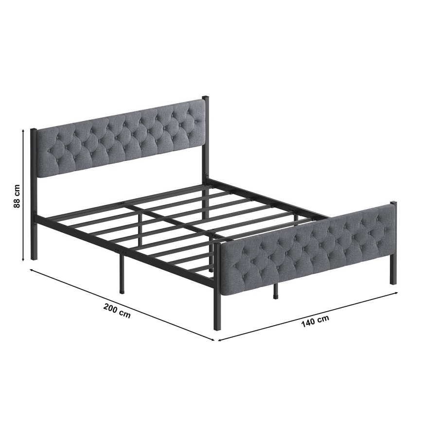 Pat metalic dublu KAROM 140x200 cm, gri, capacitate de încărcare 200 kg