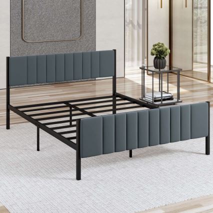 Pat metalic dublu LUNOR 140x200 cm, antracit, sarcină maximă 200 kg