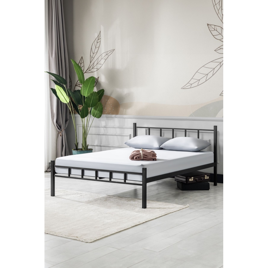 Pat metalic dublu ORMEL 120 x 200 cm, negru, capacitate de încărcare 120 kg