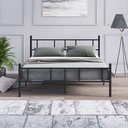 Pat metalic dublu PIRON 140x200 cm, negru, greutate maximă suportată 200 kg