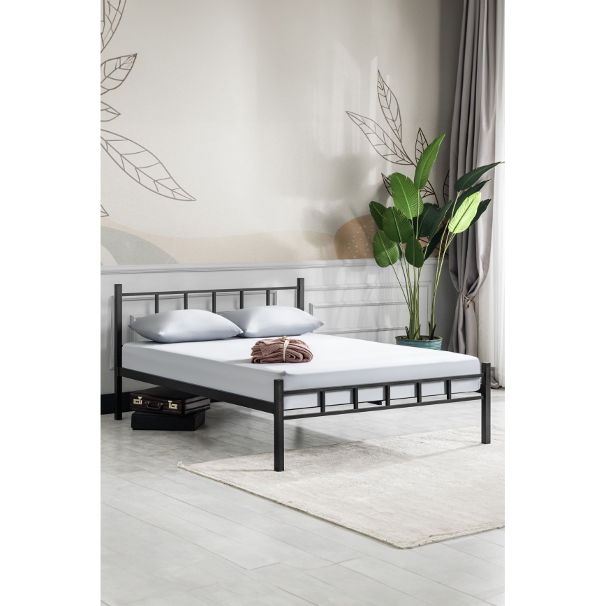 Pat metalic matrimonial ORMEL 160 x 200 cm, negru, suportă până la 200 kg