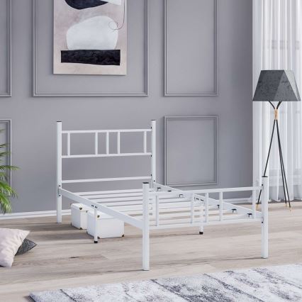 Pat metalic pentru o persoană PIRON, 90 x 200 cm, alb, sarcină maximă 120 kg