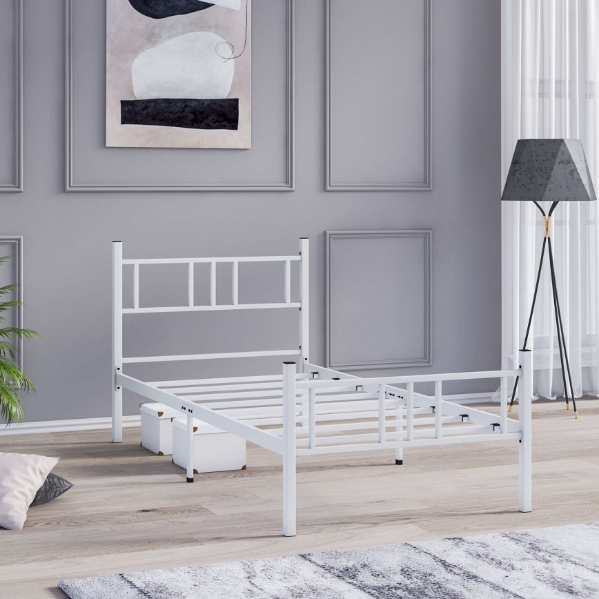 Pat metalic pentru o persoană PIRON, 90 x 200 cm, alb, sarcină maximă 120 kg