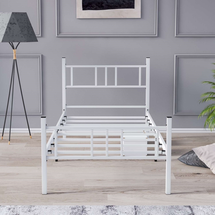 Pat metalic pentru o persoană PIRON, 90 x 200 cm, alb, sarcină maximă 120 kg