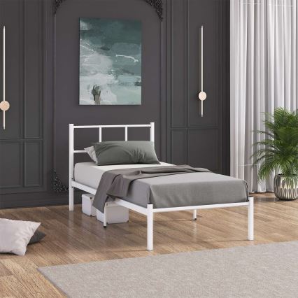 Pat metalic pentru o persoană ROVAN 90x200 cm, alb, sarcină maximă 120 kg