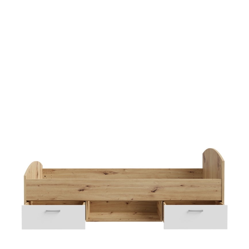 Pat pentru o persoană URO 90x200 cm cu spațiu de depozitare, stejar artisan/alb