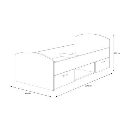 Pat pentru o persoană URO 90x200 cm cu spațiu de depozitare, stejar artisan/alb