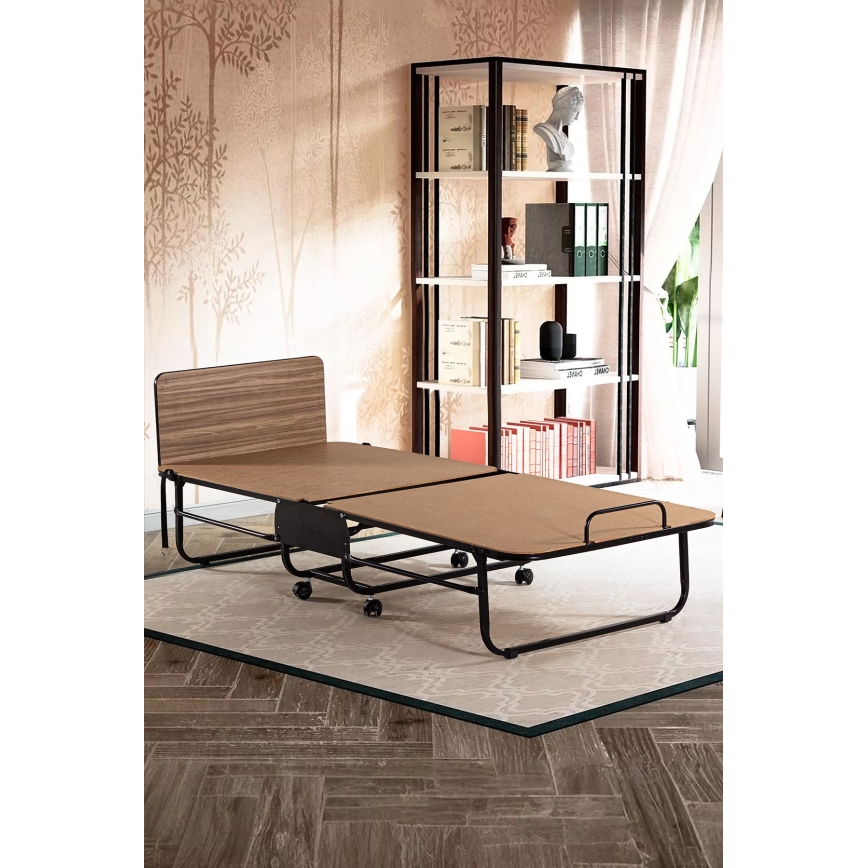 Pat metalic pliabil pentru o persoană cu saltea HERON, 80 x 190 cm, alb, capacitate de încărcare 120 kg