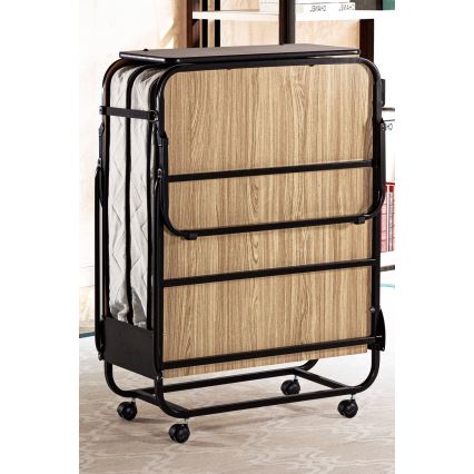 Pat metalic pliabil pentru o persoană cu saltea HERON, 80 x 190 cm, alb, capacitate de încărcare 120 kg