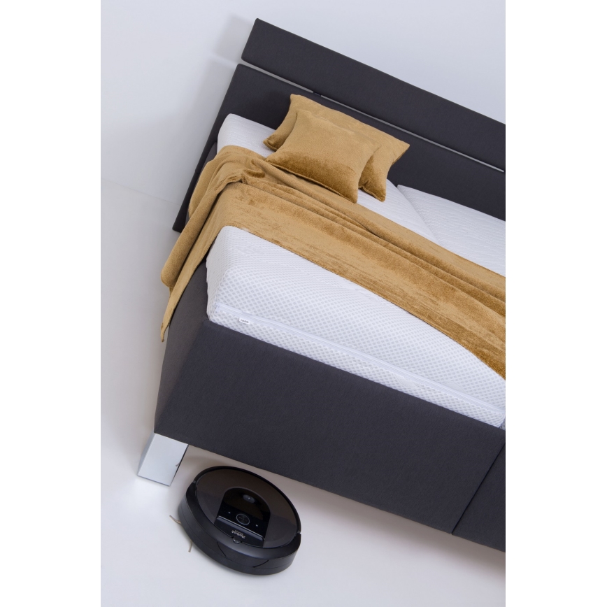 Pat tapițat ALIS 160 x 200 cm cu saltea inclusă și spațiu de depozitare, antracit