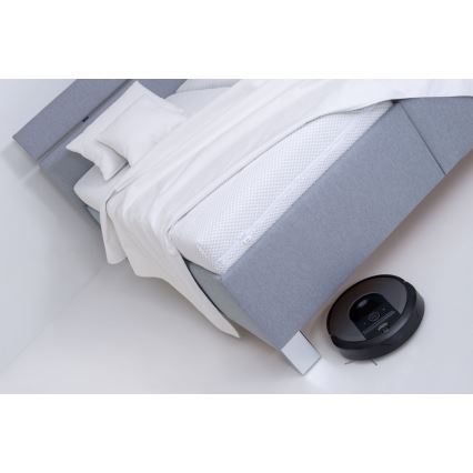 Pat tapițat ALIS 160x200 cm, cu saltea inclusă și spațiu de depozitare, gri deschis