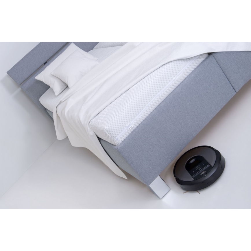 Pat tapițat ALIS 160x200 cm, cu saltea inclusă și spațiu de depozitare, gri deschis